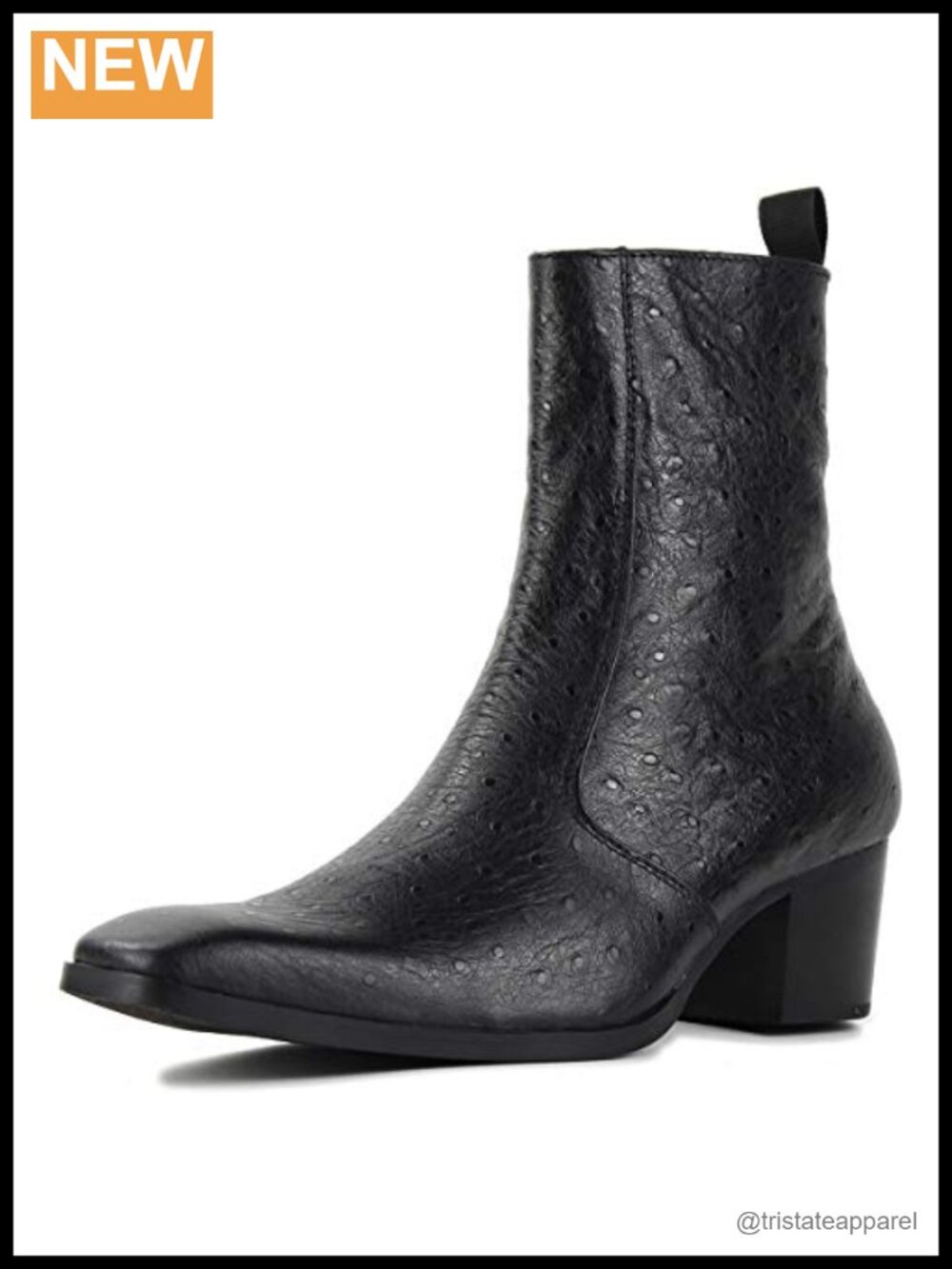 Men's Chelsea Ankle Boots Leather Ostrich Print Western Side Zipper Dress Boots